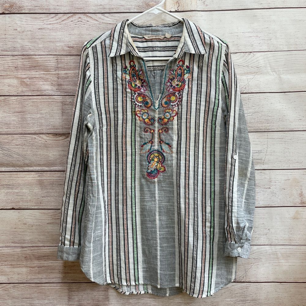 SOFT SURROUNDINGS ARABA EMBROIDERED‎ TUNIC TOP